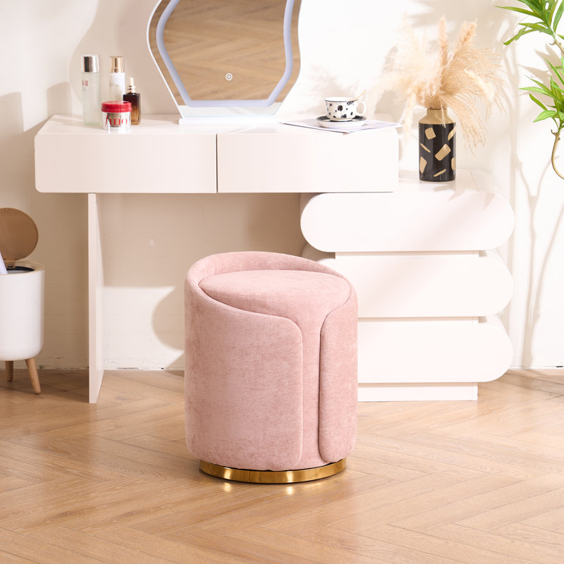 Juriana Metal Accent Stool Swivel Vanity Ottoman, Pink