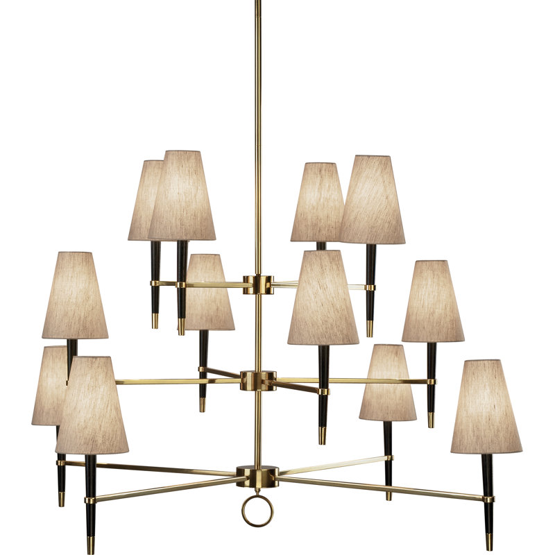 Lustre à niveaux 12 niveaux avec accents en bois Jonathan Adler Ventana, Laiton antique