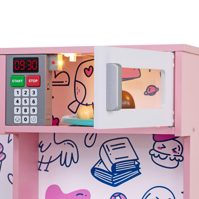 Pink Wooden Play Kitchen Set with Realistic Sounds
