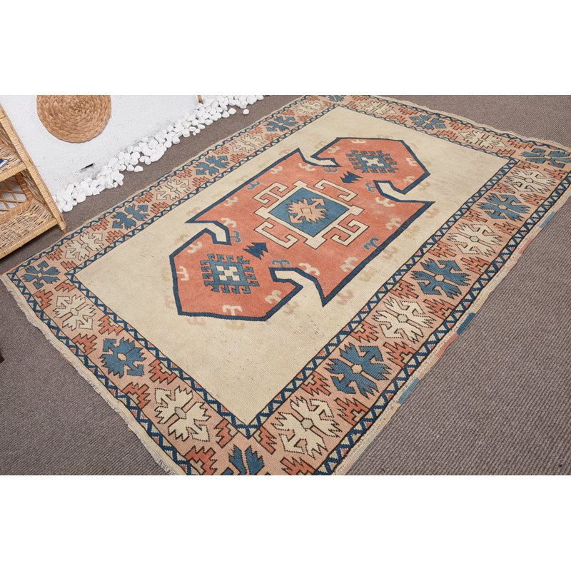 Tapis Cool, tapis rétro, tapis bohème, tapis turc, tapis de 5,5 x 7,2 pi, tapis modernes, tapis orientaux beiges