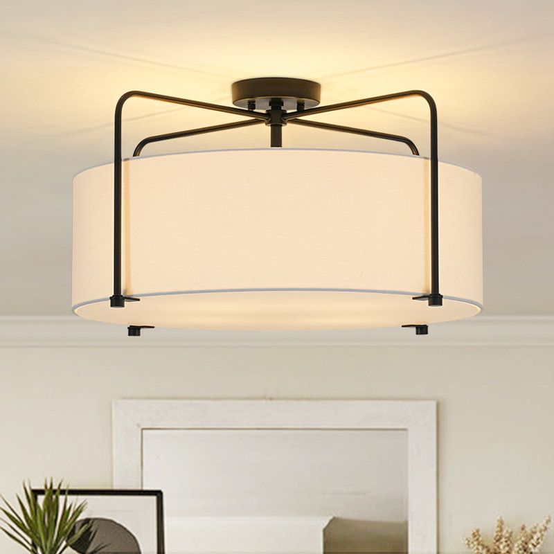 Plafonnier semi-encastré cylindrique en tissu 4 lumières