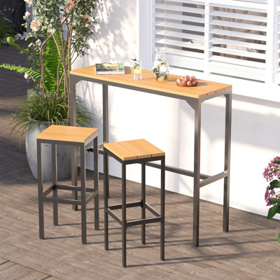 3 Pieces Outdoor High Top Table And Chairs Metal Bar Set by 17 Stories
