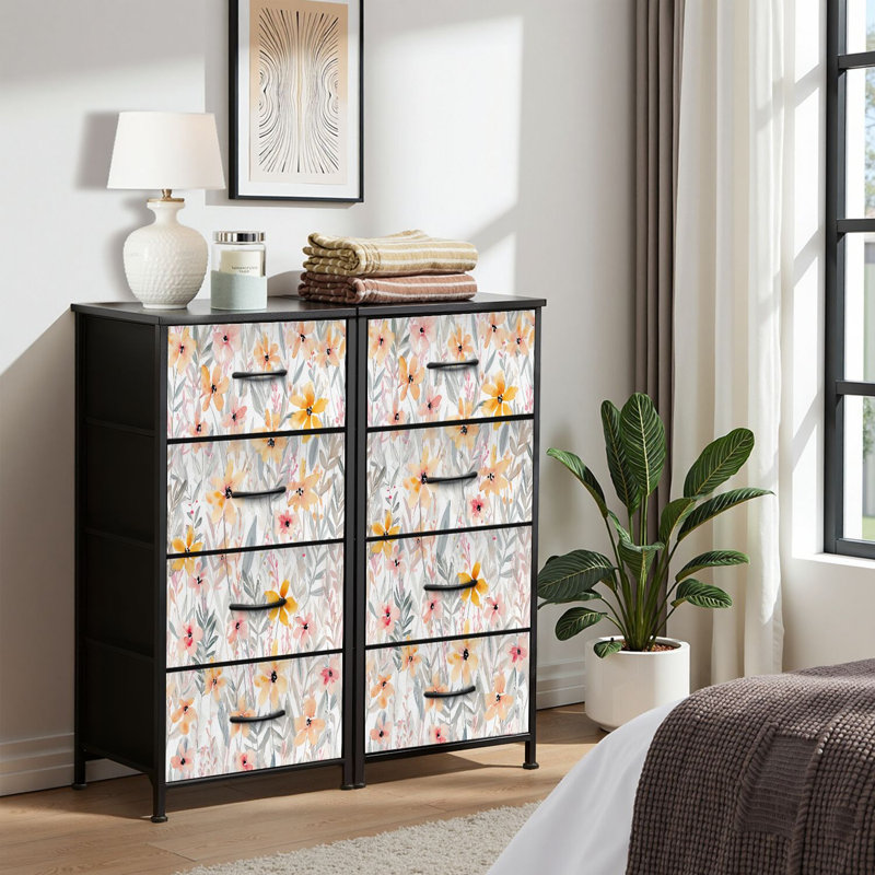 4 Drawer Dresser for Bedroom, Narrow Chest of Drawers, Wooden Top and Study Iron Frame 18"x37.5"-(WxH)