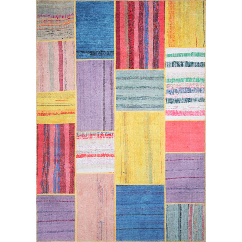 Colorful Patchwork Woven Base Decorative Carpet, Rectangle 8'3" x 11'6"