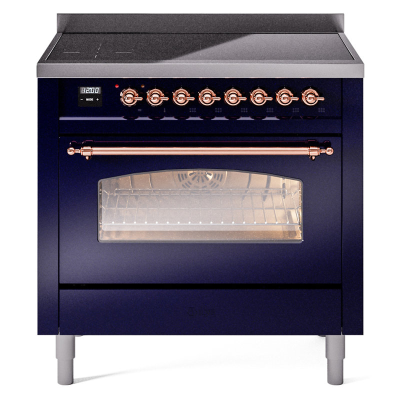 ILVE Nostalgie II Series 36 inch Induction Range with 6 Induction Elements (Glass Door), Midnight Blue/Copper