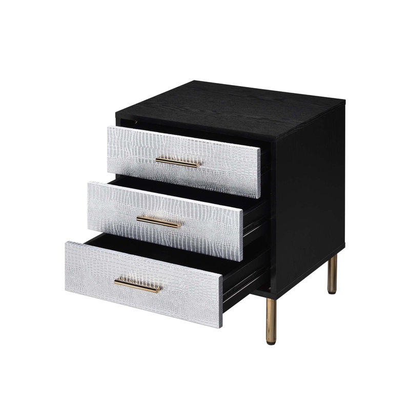 Table de chevet glamour 1Pc 1Pc avec 3 tiroirs à motif de crocodile