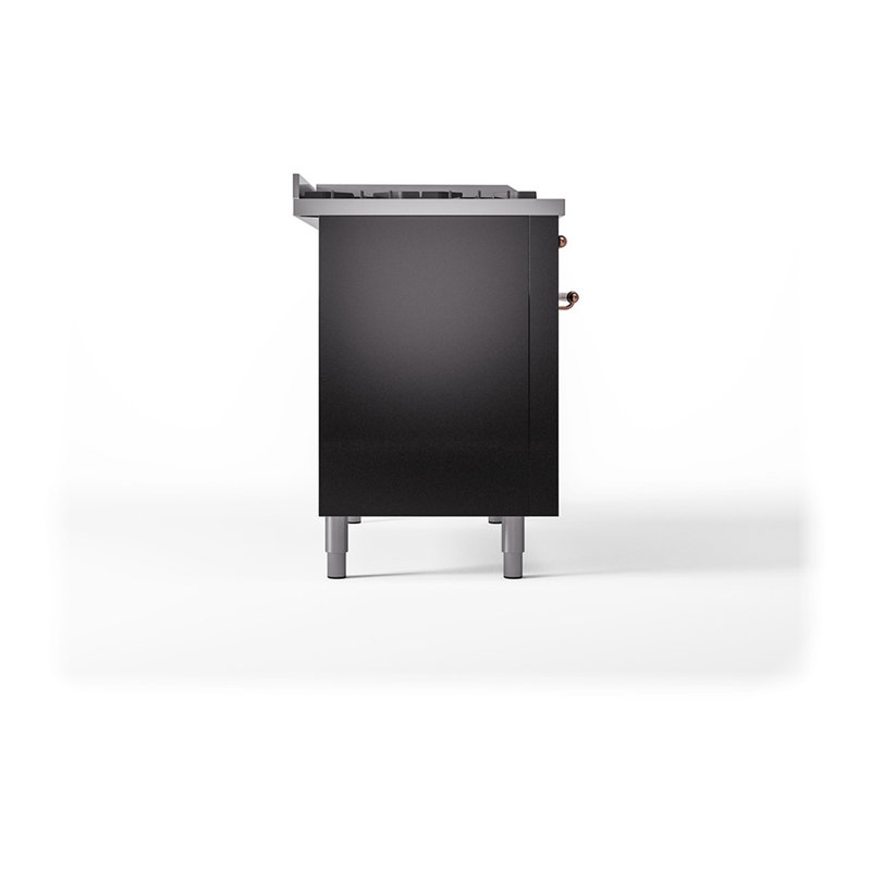ILVE Nostalgie II Noblesse 48 in Dual Fuel Range, 8 Burner, Griddle, Natural Gas, Glossy Black/Copper