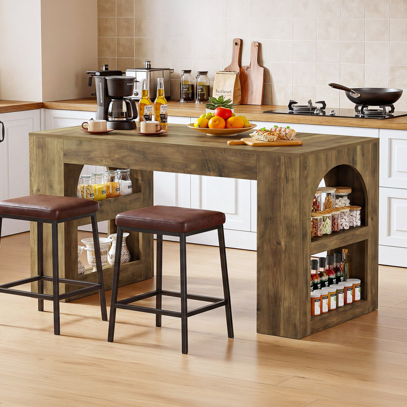 Îlot de cuisine de 63 po avec rangement, table pour îlot de cuisine avec grand comptoir
