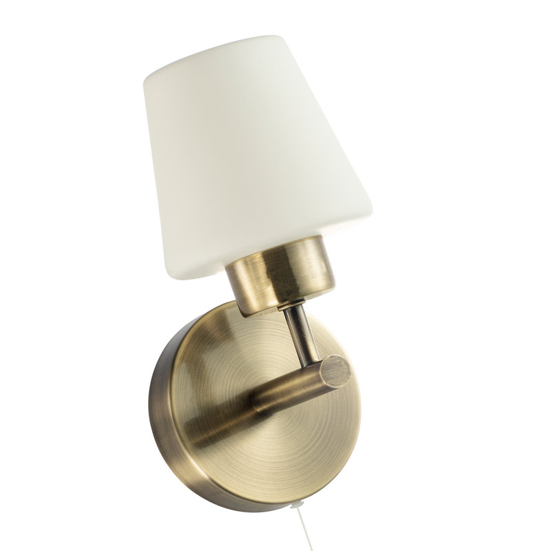 Achai Modern and Opal Glass IP44 Rated Bathroom Wall Lighting Fixture, Antique Brass