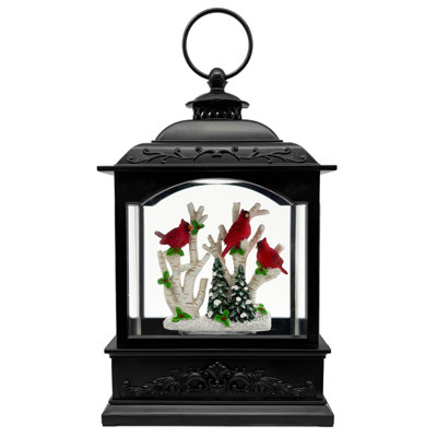 Red Robin LED Snow Globe Lantern - Musical With Timer, Glittering | USB/Battery Operated Holiday Home Decor