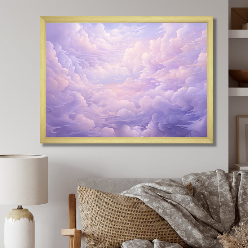 Impression sur toile mauve pastel mauve, H 16 po x l 32 po x P 1 po, Encadrement doré