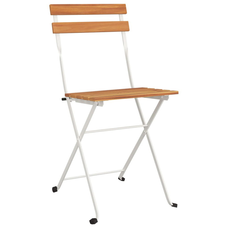 Chaise de patio pliante en acier et bois massif, blanc