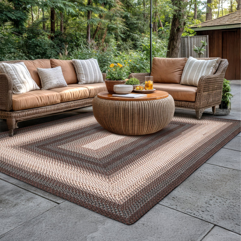  Tapis tressé lavable intérieur / extérieur noir / brun / brun clair / gris, Rectangle 6 pi x 9 pi