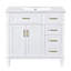 Meuble-lavabo moderne blanc 36 po avec lavabo en céramique, portes à fermeture douce et 4 tiroirs pour un rangement efficace dans les petites salles de bain-116332621