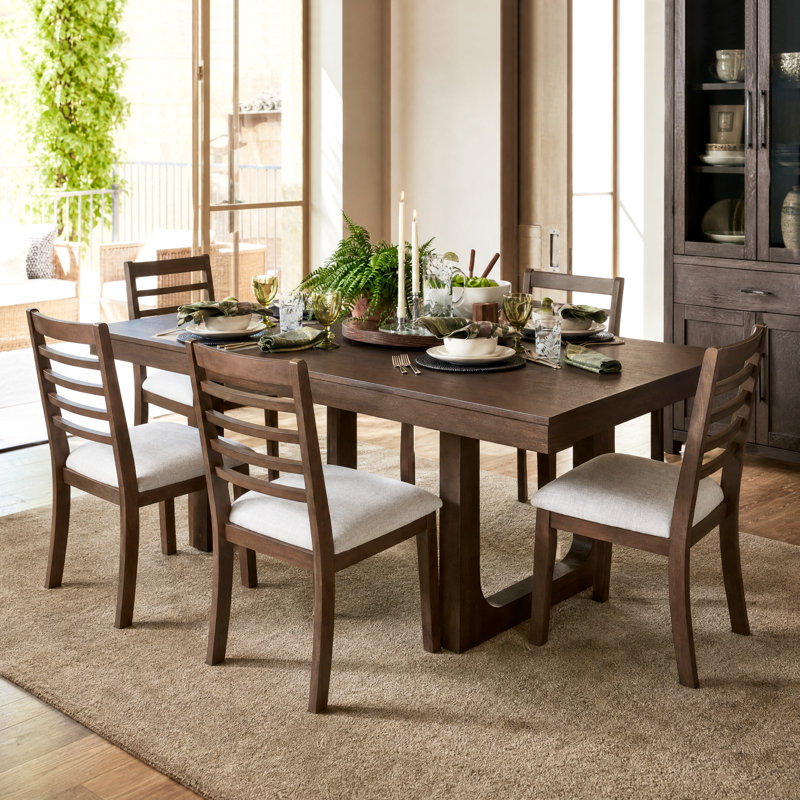 Venn Extendable Dining Table Set with Upholstered Chairs, Brown, 7 Pieces
