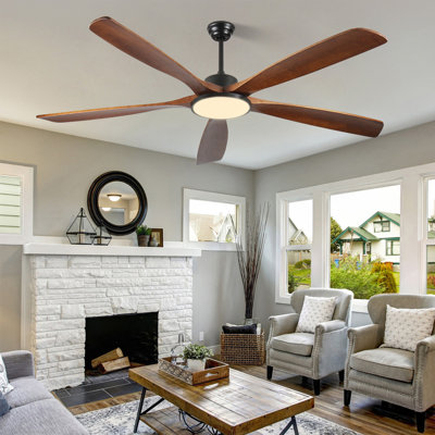 72-Inch Large Outdoor Ceiling Fan With Remote Control And Light With Three-Color Dimming, 5 Reversible Wooden Blades, Modern Garden, Patio, Farmhouse, Living Room And Bedroom Ceiling Fan