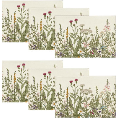 Antique Herbs And Wild Flowers Spring Placemats Set Of 6 Seasonal Summer Table Mats For Party Kitchen Dining Decoration