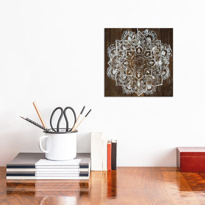 Mandala On Dark Wood by Danhui Nai - Wrapped Canvas Print