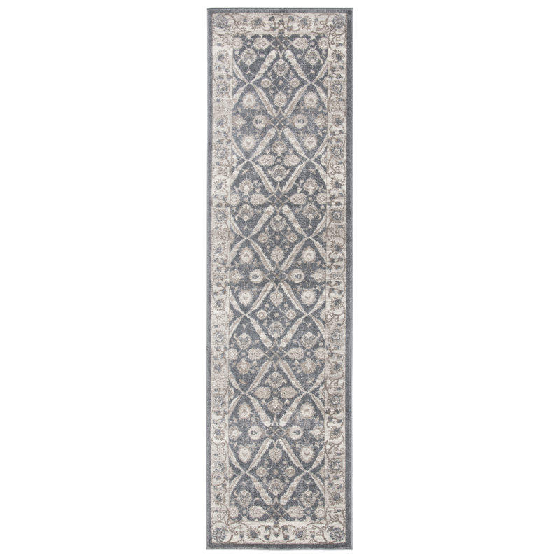 Tapis oriental gris foncé / beige Walken, Tapis de couloir 2 pi 2 po x 8 pi