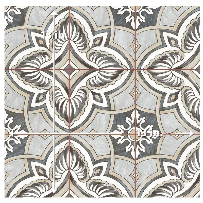 Harmonia 13" x 13" Ceramic Patterned Wall & Floor Tile, Gray