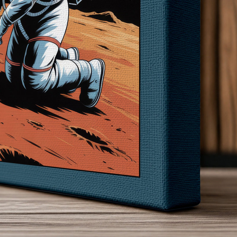 Work the Night Shift on Mars Retro - Wrapped Canvas, 18x12 - 45.7 x 30.5 cm, Teal Border