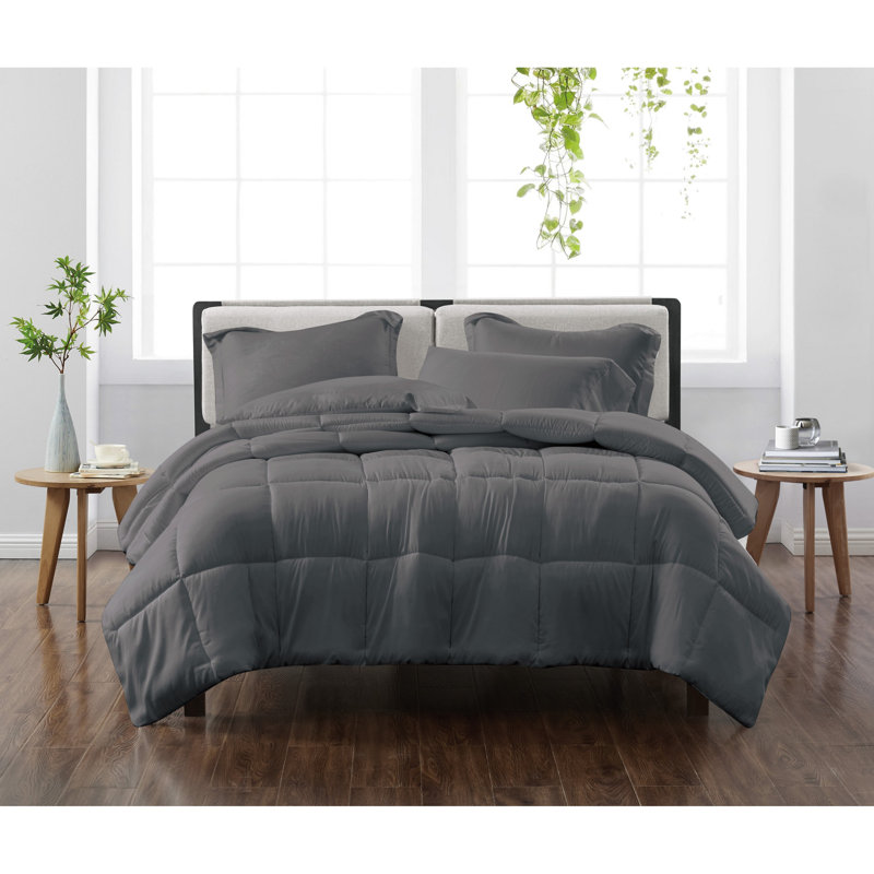 Polyester Ring Stitch Comforter, Full/Queen Comforter + 2 Shams, Gray