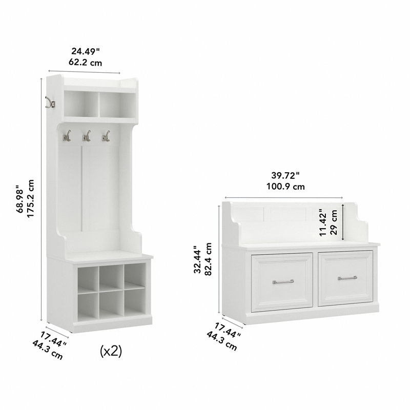 Arulappu 3-Piece Manufactured Wood Hall Tree, White Ash