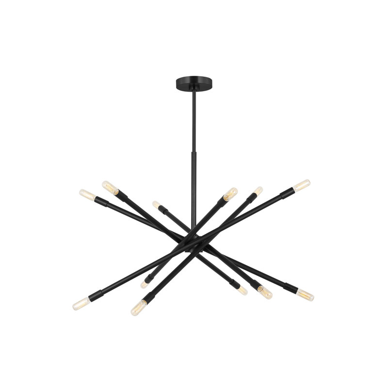 12 - Light Dimmable Sputnik Modern Linear Chandelier, Midnight Black, 21.62" H x 35" W x 35" D