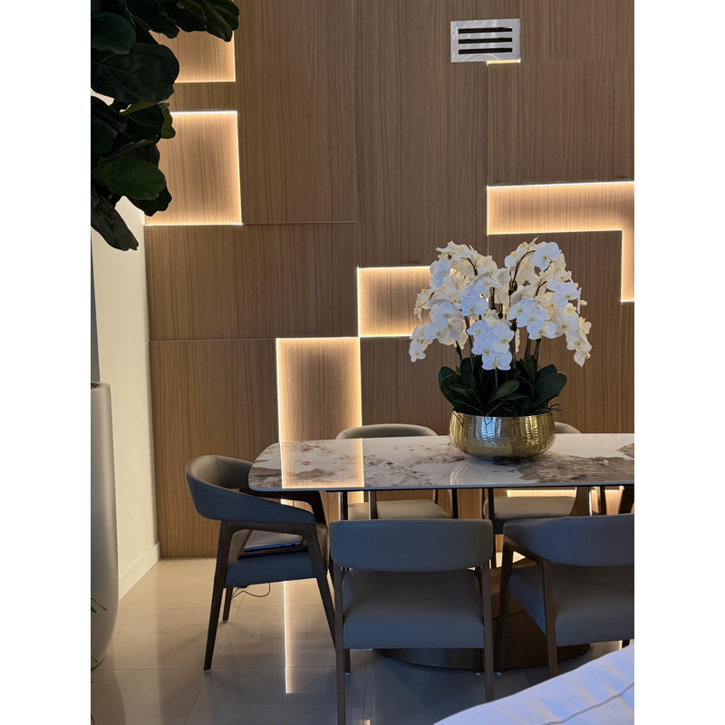 Roberi bowl with multiple stems of white Phalaenopsis orchids, White, 38" H x 22" W x 22" D
