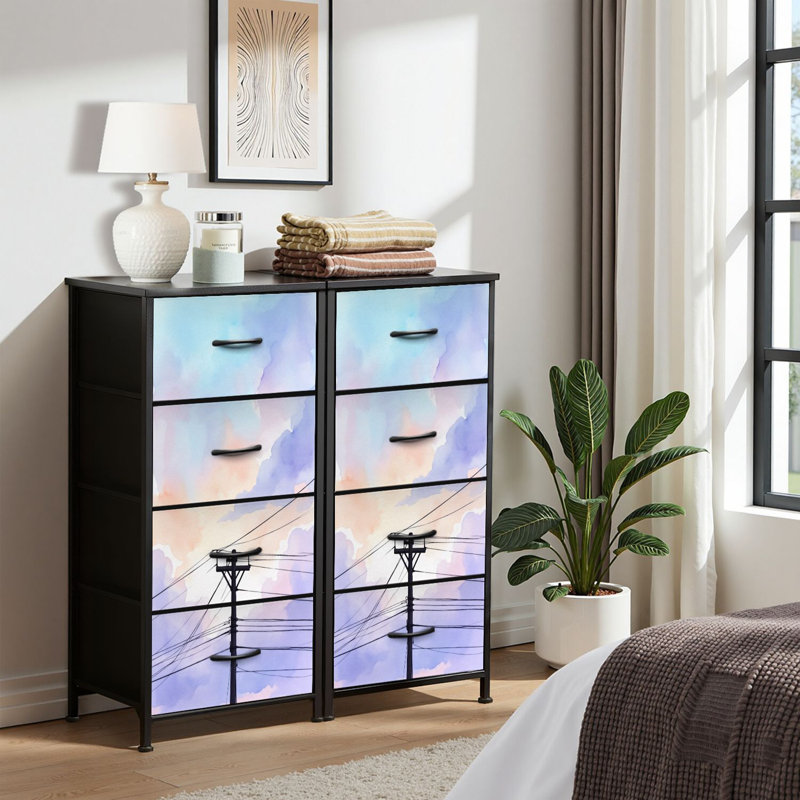 4 Drawer Dresser for Bedroom, Narrow Chest of Drawers, Wooden Top and Study Iron Frame 18"x37.5"-(WxH)