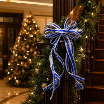 2pcs Christmas Wreath Bows Decoration Ribbon Tree Topper Bows for Front Door Indoor Outdoor Wall Home Party Supply Christmas Decor Gifts