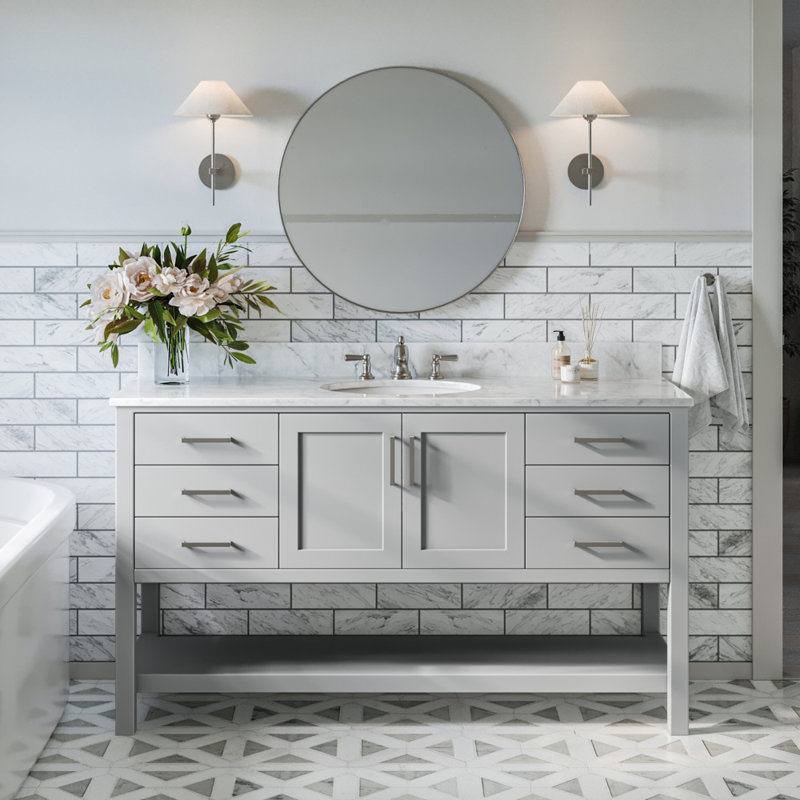 Magnolia Bath Vanity Rectangular Basin S061SCW2R, Oval, Gray, 61"