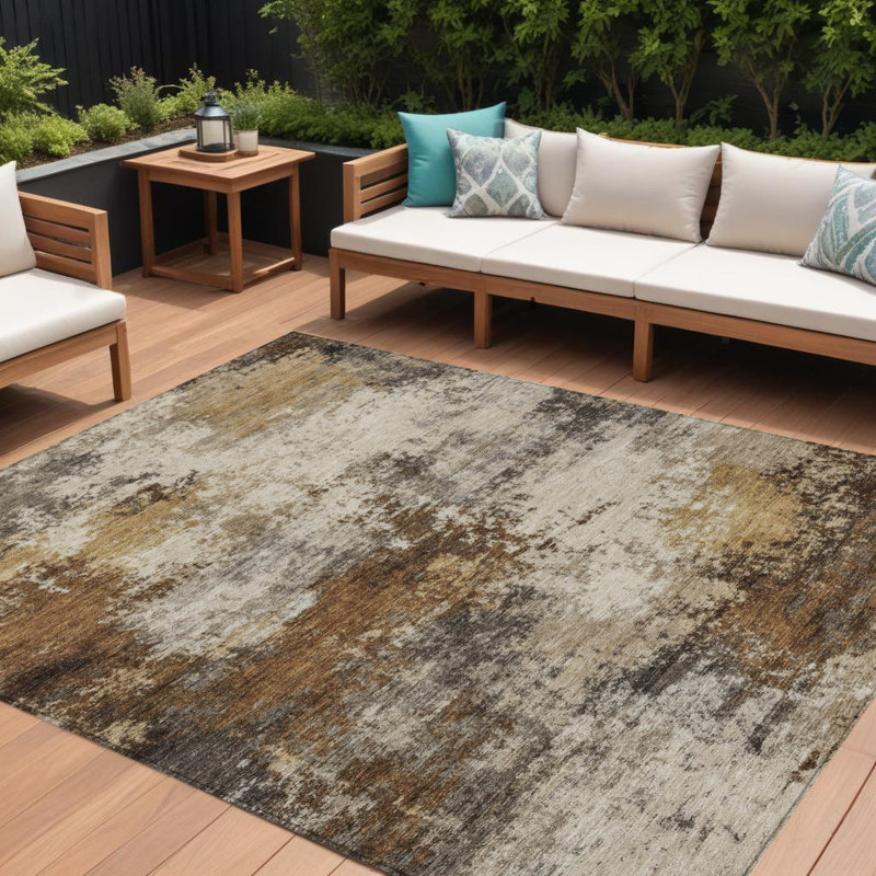 Tapis intérieur lavable abstrait 9 pi x 12 pi brun et beige