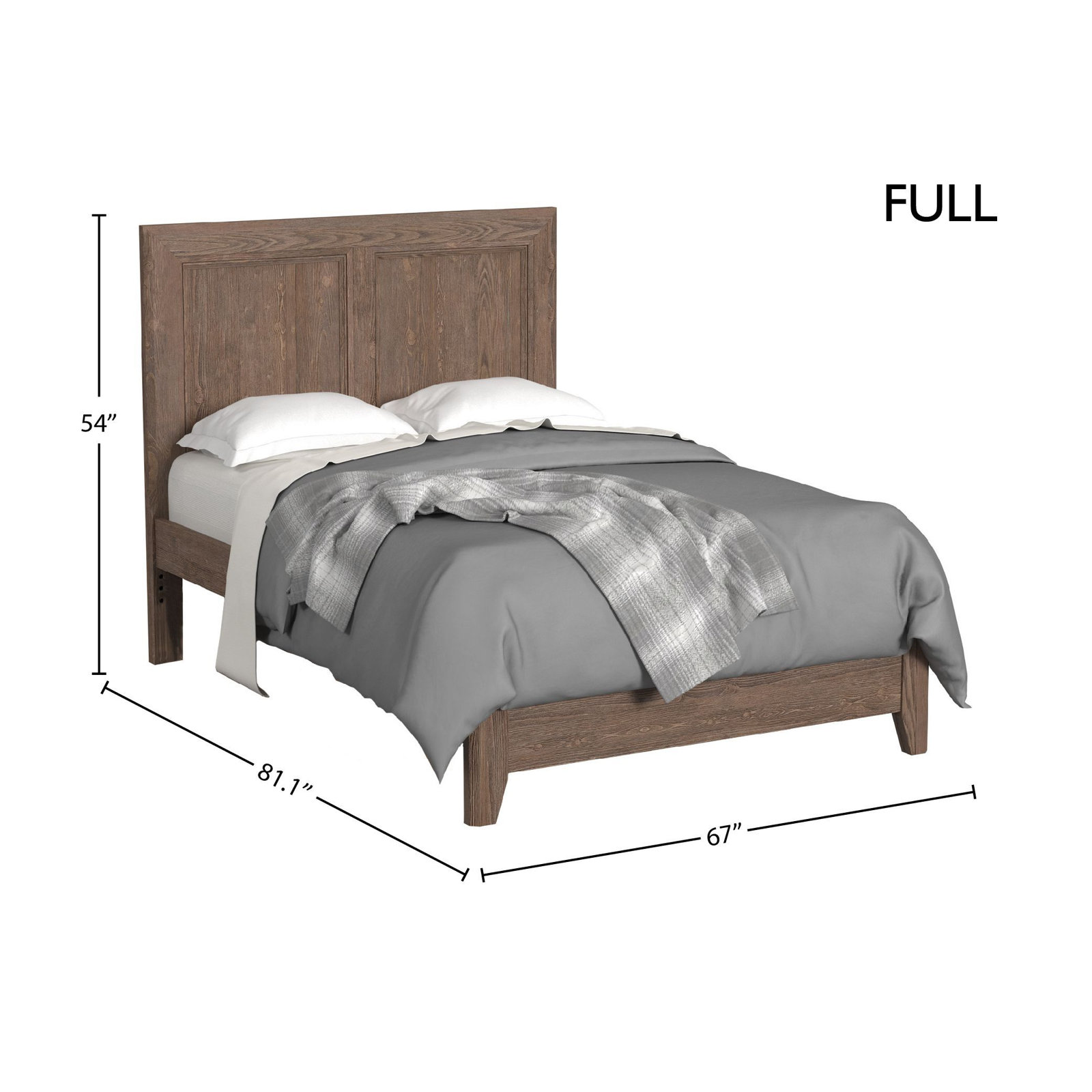 Jemma Solid Wood Panel Bed, Full, Harvest Brown