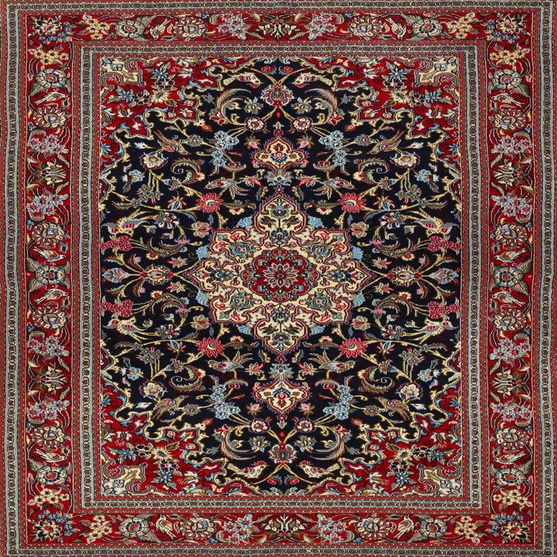 Tapis traditionnel rouge / noir Bowning, Carré 3 pi
