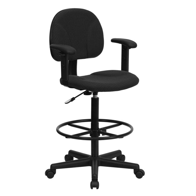 Fabric Drafting Chair with Adjustable Cylinders, Black, Adjustable Arms