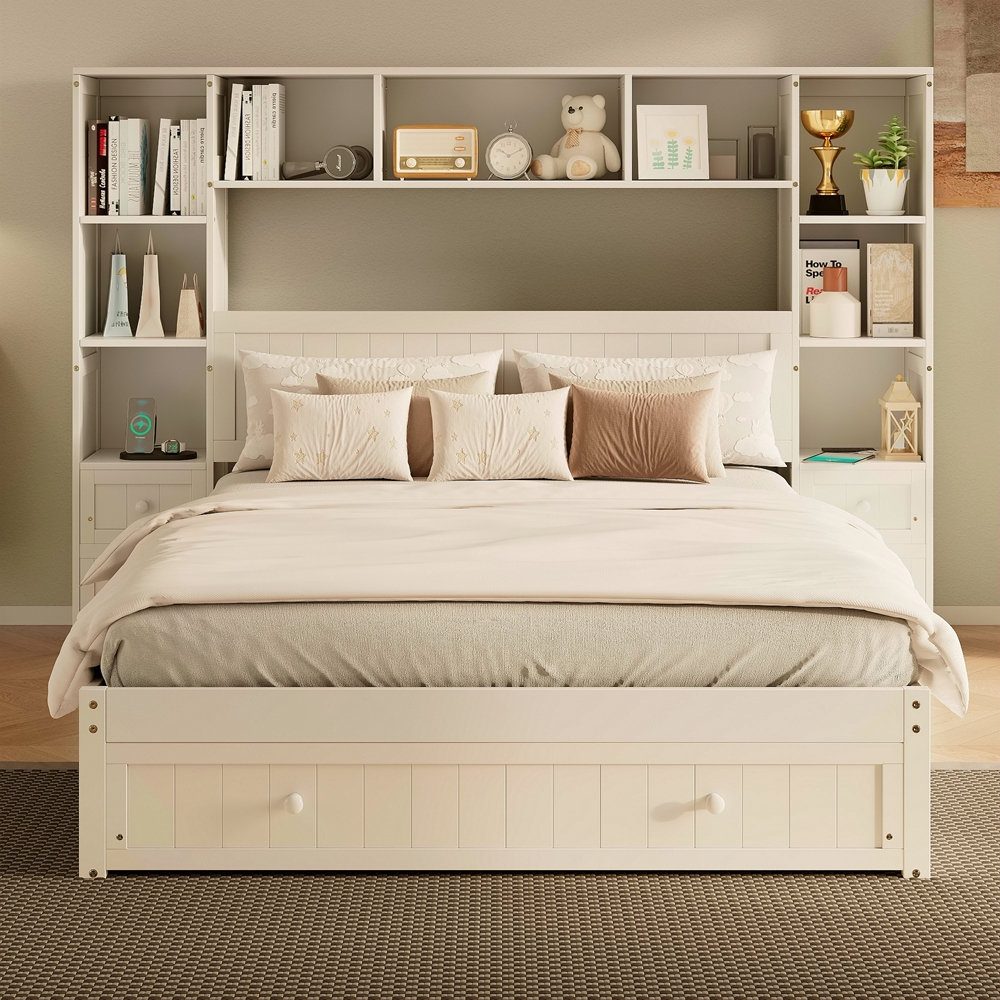 Latitude Run® Full Size Pine Wood Platform Bed With All-In-One 2 ...
