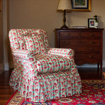 Vintage Fabric Red Floral Single Armchair