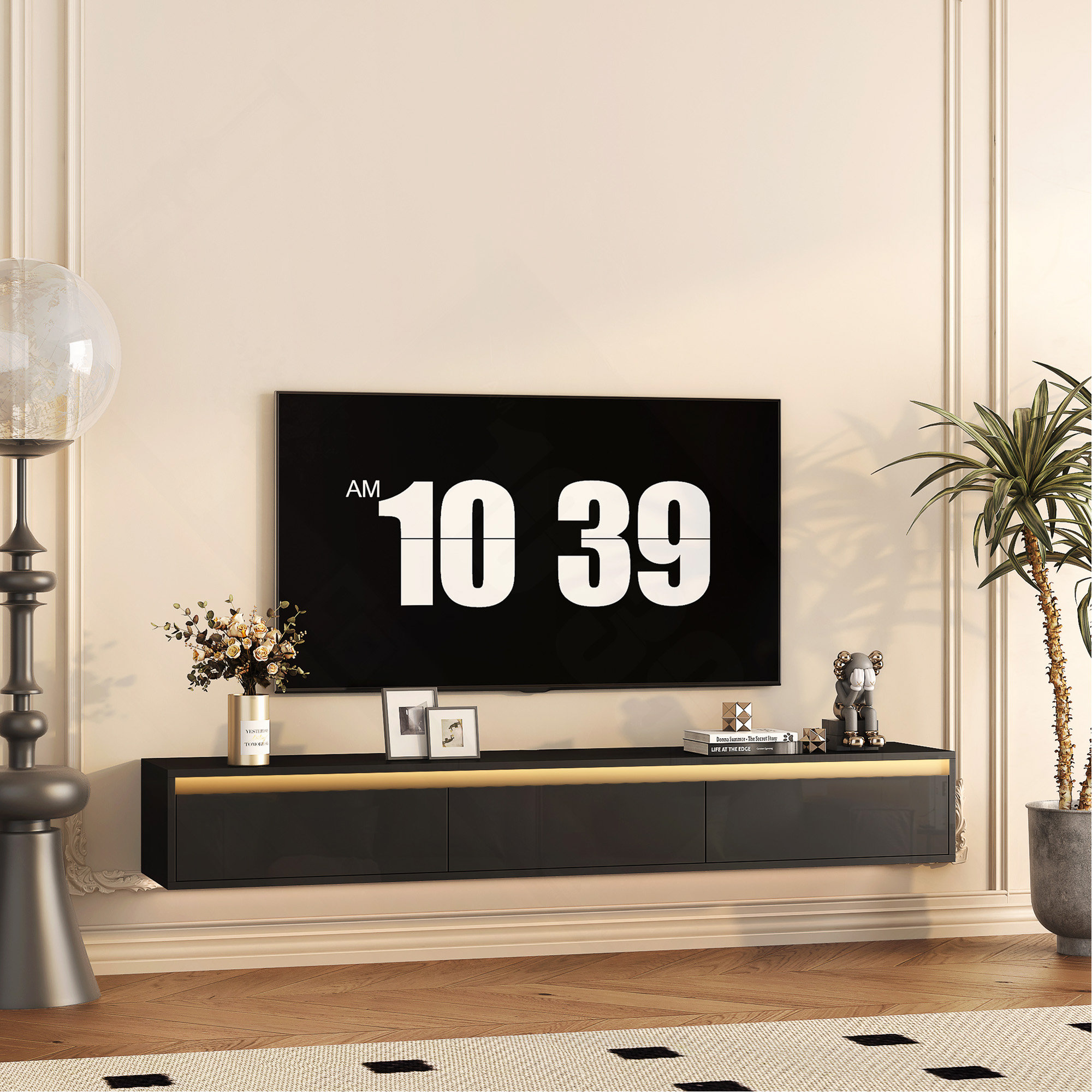 Floating TV Stand Wall Mounted with Led Lights, 65