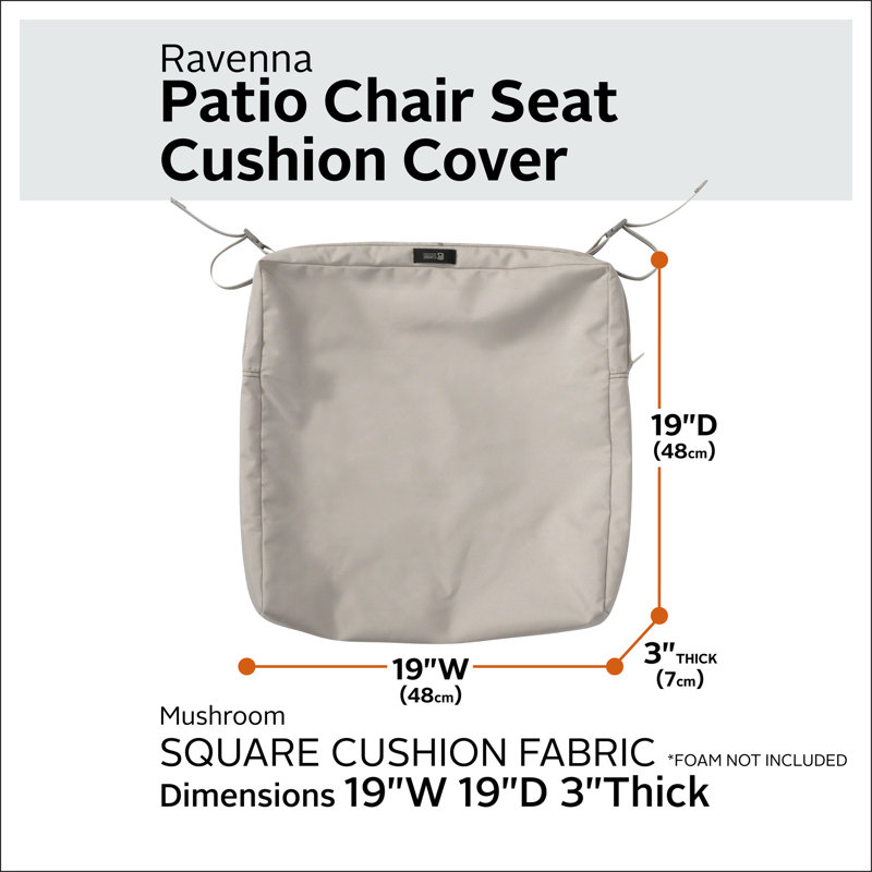 Jaylon Outdoor Dining Chair Cushion Cover, Mushroom, 19" W x 19" D