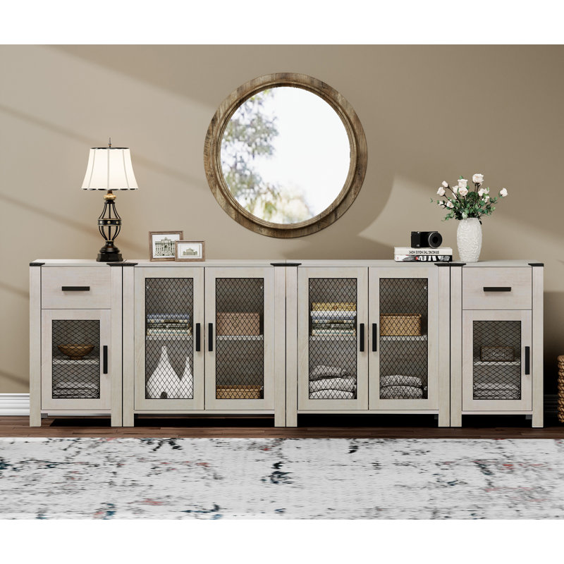 Tv Stand Set With Drawers For Ups To Tv,storage Cabinets With Adjustable Shelf ,antique White