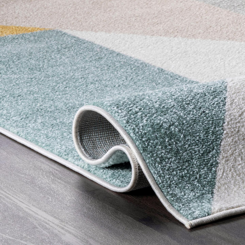 Scipio Modern Abstract Power Loom Performance Light Gray/Blue Rug, Rectangle 5' x 8'