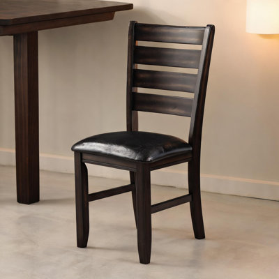 Matte Black Faux Leather Upholstered Side Chair Set of 2 with Espresso Rubberwood Frame for Dining