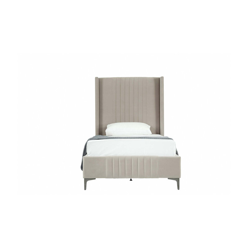 Lit plateforme en bois d'eucalyptus Promau, Taupe, Simple