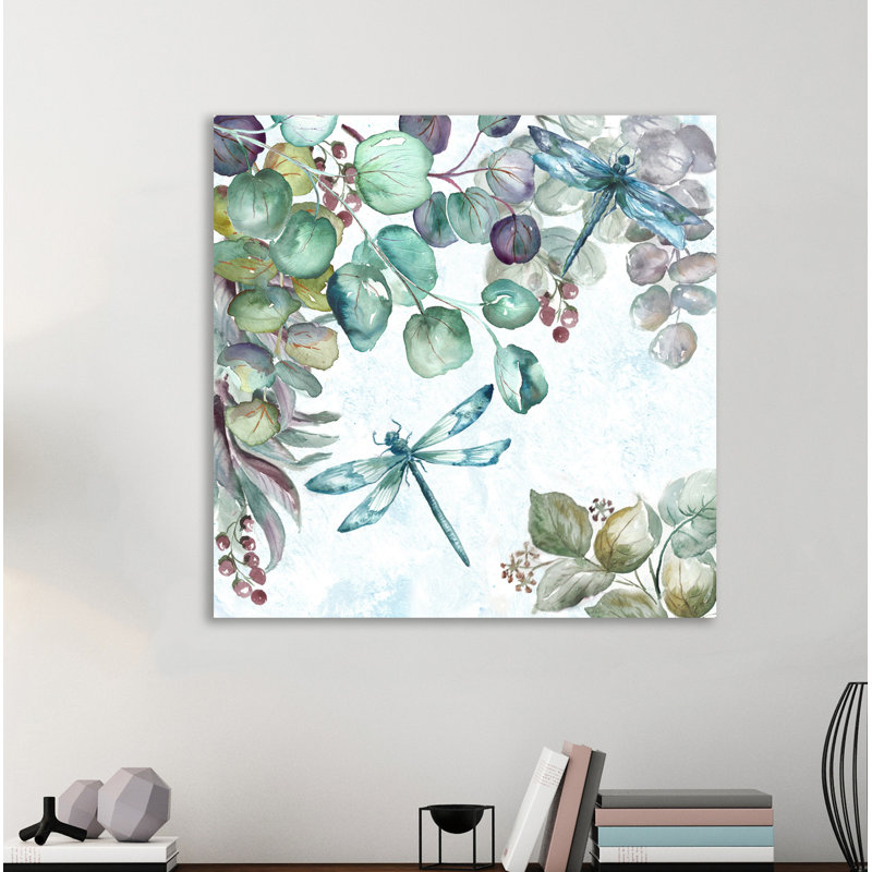 Eucalyptus And Dragonfly by Tre Sorelle Studios - Wrapped Canvas Print, 30cm H x 30cm W