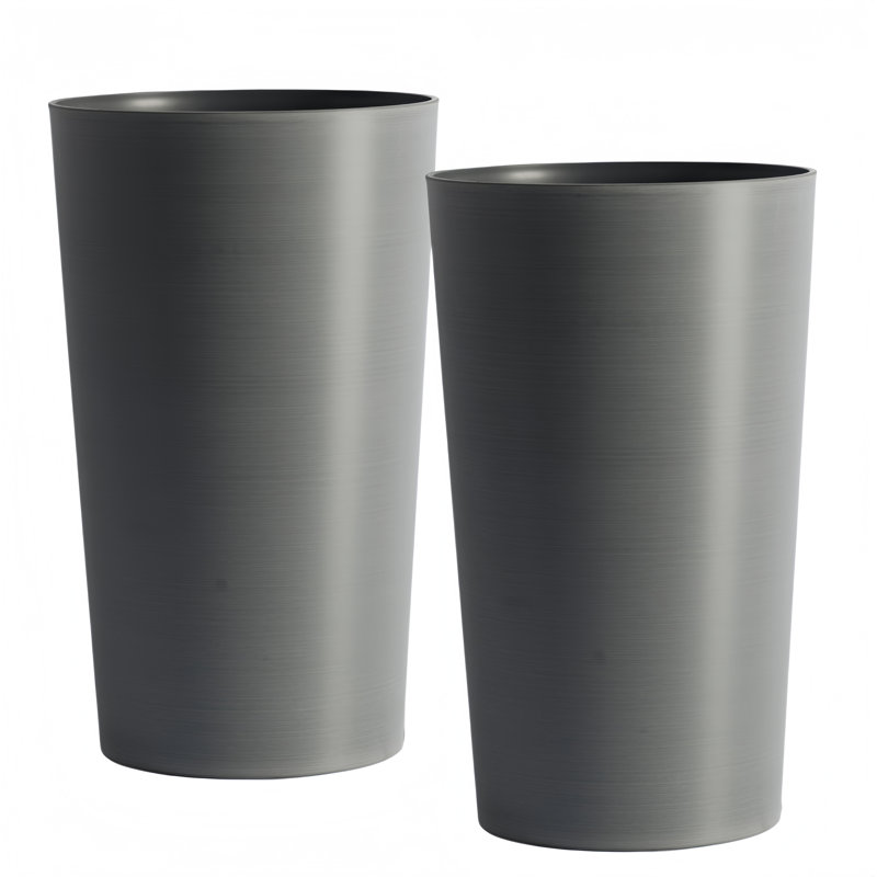 22 In. H X 13 In. W Polypropylene Round Planter Set With Smooth Matte Finish  (2-Pack), Gray