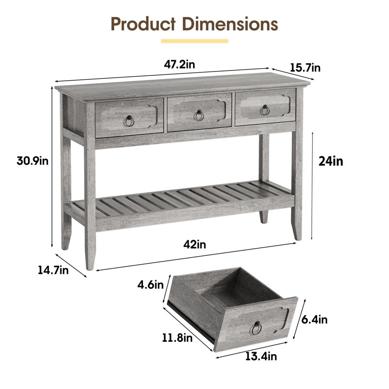 Table d'entrée rustique avec grand espace de rangement, Gris, Gris