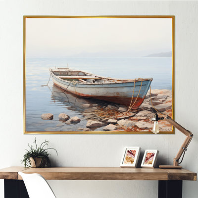 Coastal Canvas Wall Art, Boat Shoreline Landscape Print - Boat Contemplative Shoreline