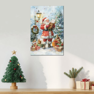 Grande liste de lecture du père Noël Abiel, scène d'hiver rétro, impressions sur toile, fête, peinture, affiche, œuvre d'art murale, décorations de Noël, 24 po x 36 po