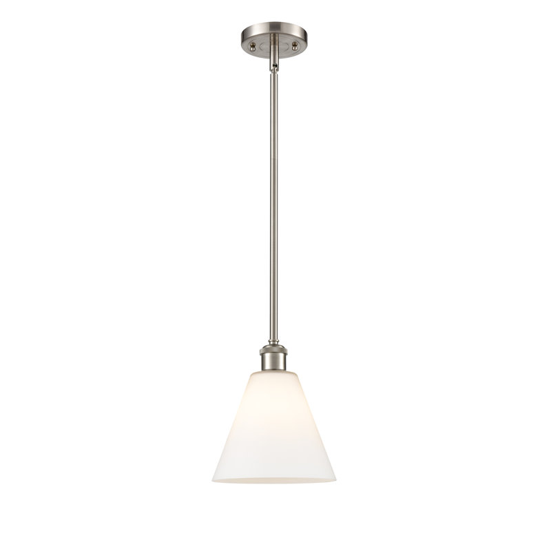 Luminaire suspendu sphérique à 1 lumière Allean, Blanc mat, H 42,75 po x l 8 po x P 8 po, Nickel satiné brossé